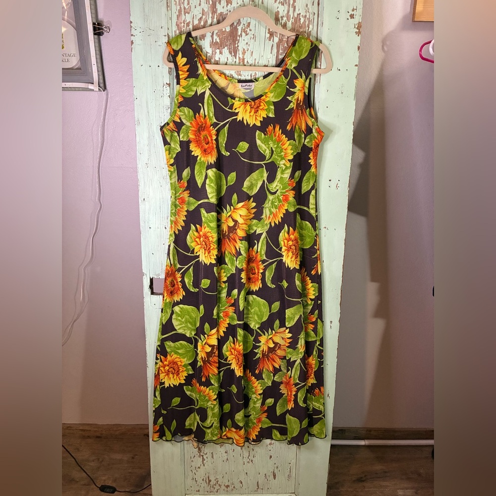 Women’s midi sunflower Floral Sleeveless Maxi Dress
